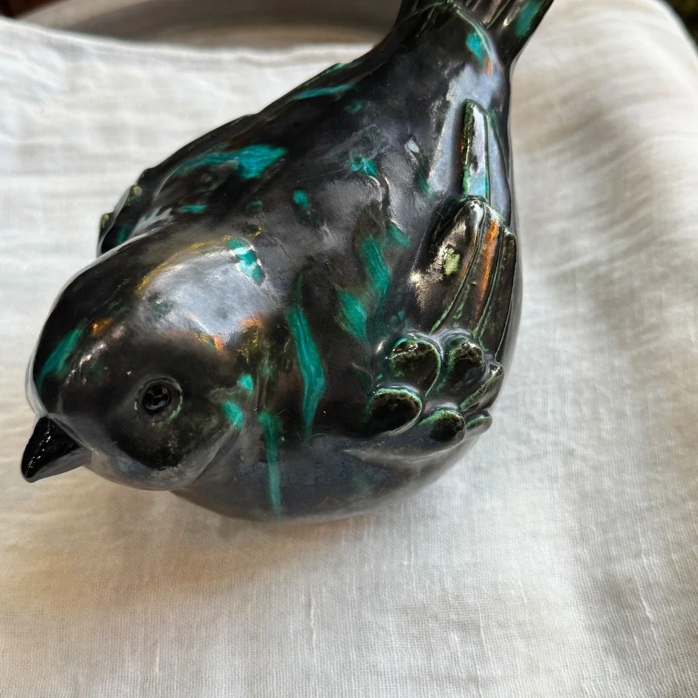 Decorative Ceramic Bird Figurine Teal Glaze Vintage Style Home Decor‎ Accent